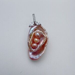 P91 S925 Handmade Freshwater Baroque Pearl Pea  Pods Detachable Pendant